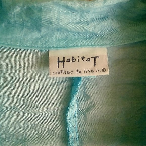 Habitat Soft and Silky Aqua Long Sleeve Button Down Cupro Crinkle Blouse  -- M - Picture 7 of 7